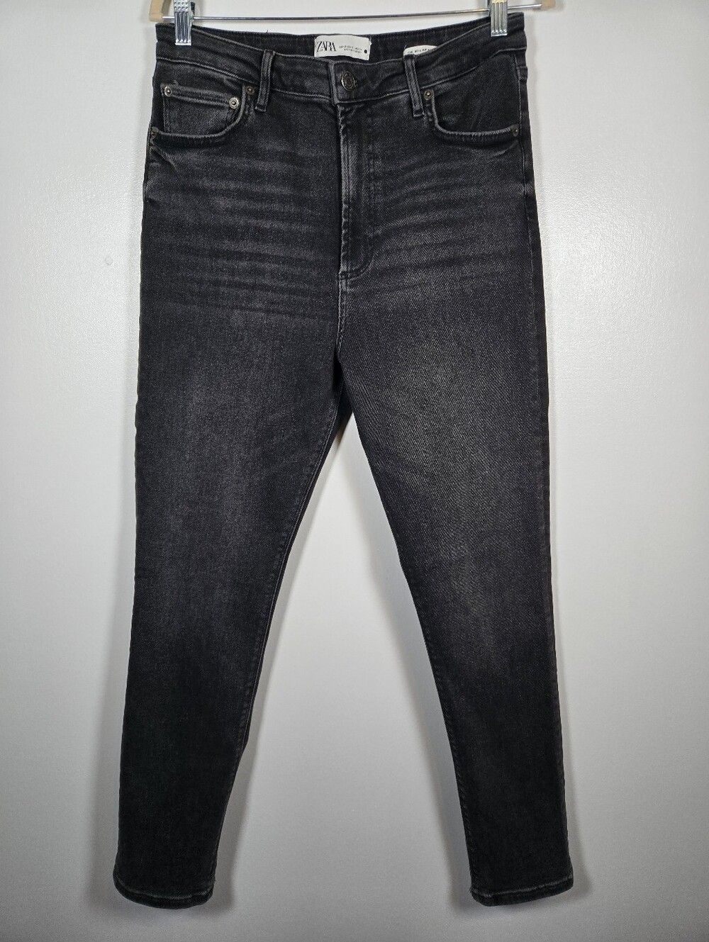 Zara The 80s High Waist Skinny Denim Jeans Womans Size 12 Black Vintage Wash